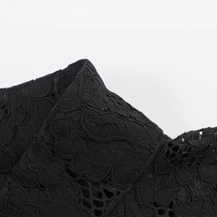 Women's Transparent Lace Blouse with Stand Collar, Puff Sleeves and Cuffs Mune Fashion