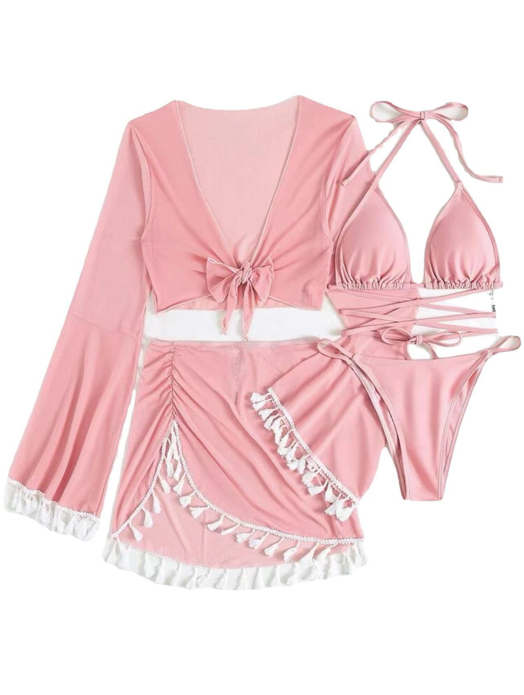 Women's two-piece set with trendy wrap top and fringed skirt Mune Fashion
