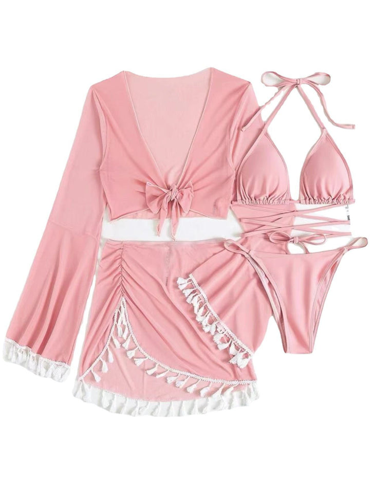 Women's two-piece set with trendy wrap top and fringed skirt Mune Fashion