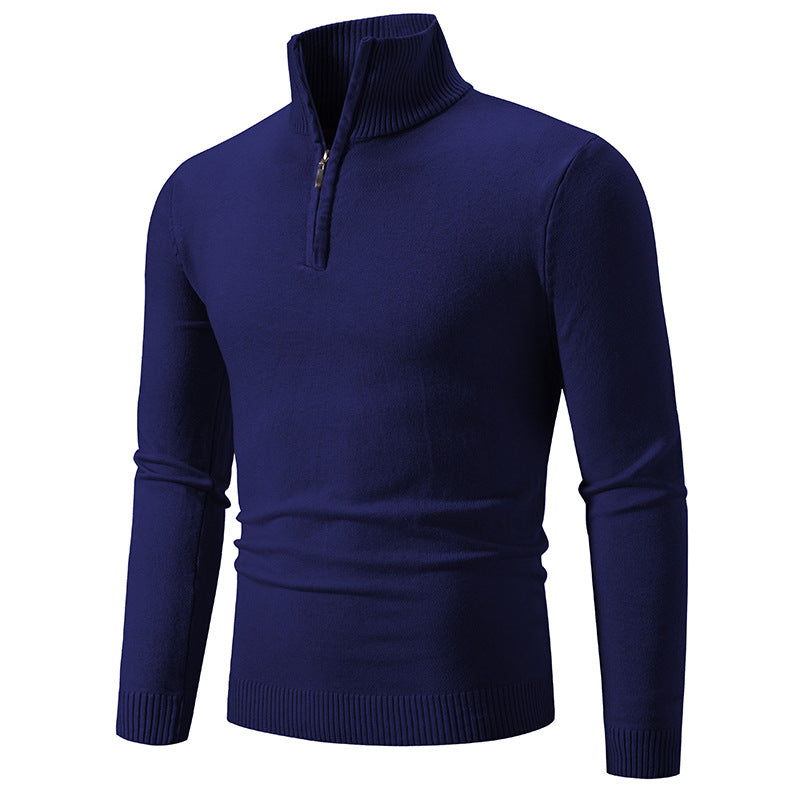 Men's fine knit half-zip pullover with ribbed stand-up collar and slim fit Mune Fashion