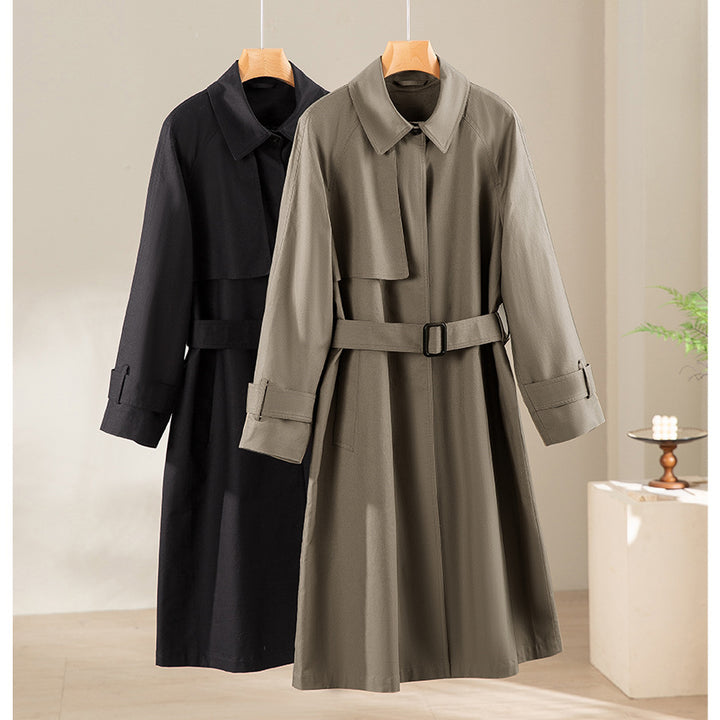Women Classic Trench Coat with Belt and Storm Flap Mune Fashion