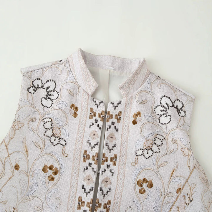 Women's embroidered short jacket with mandarin collar and floral ornament embroidery Drune