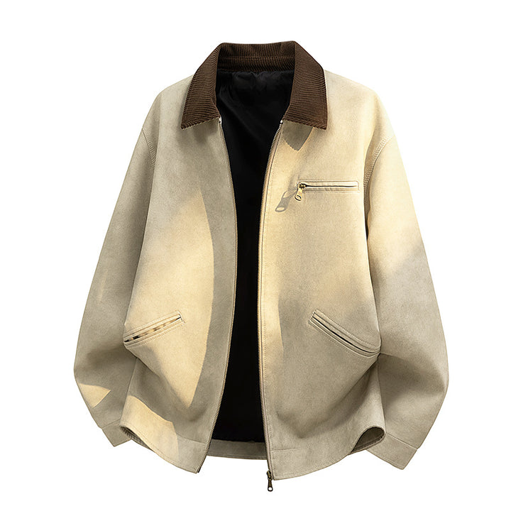 Men's Casual Faux Leather Jacket with Stand Collar and Practical Pockets Mune Fashion