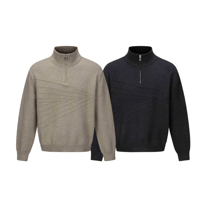 Men's Half-Zip Knit Pullover with Ribbed Collar Mune Fashion
