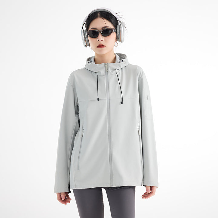 Women's Breathable Softshell Rain Jacket with Hood, Windproof and Minimalist Tech Look Mune Fashion