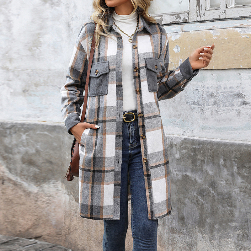 Women Checkered Shirt Dress with Pockets Mune Fashion