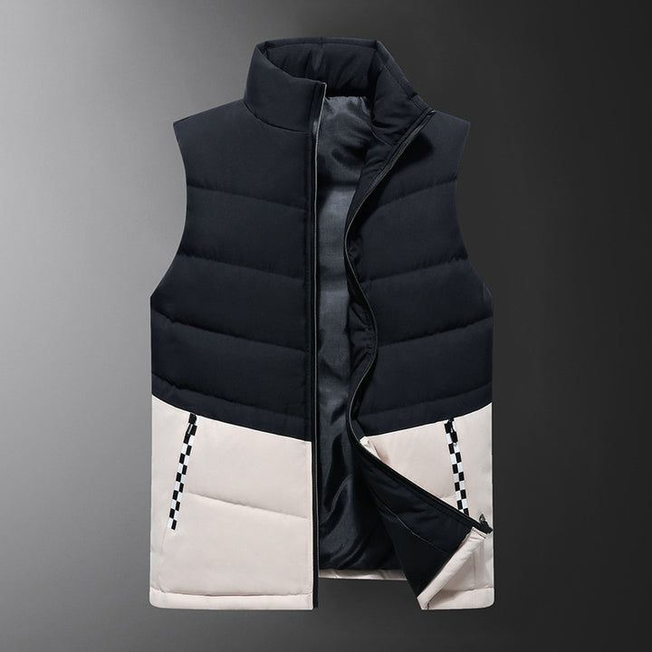 Men's sleeveless quilted vest with high stand-up collar and two-tone block design Mune Fashion