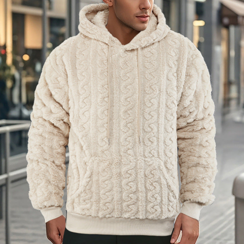Unisex Cozy Teddy Hoodie with Cable Knit Look and Kangaroo Pocket Mune Fashion