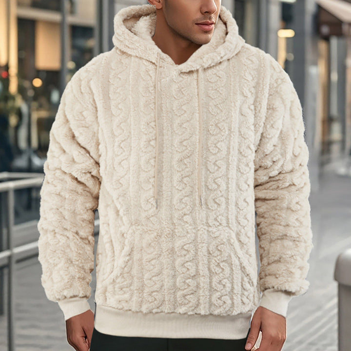 Unisex Cozy Teddy Hoodie with Cable Knit Look and Kangaroo Pocket Mune Fashion