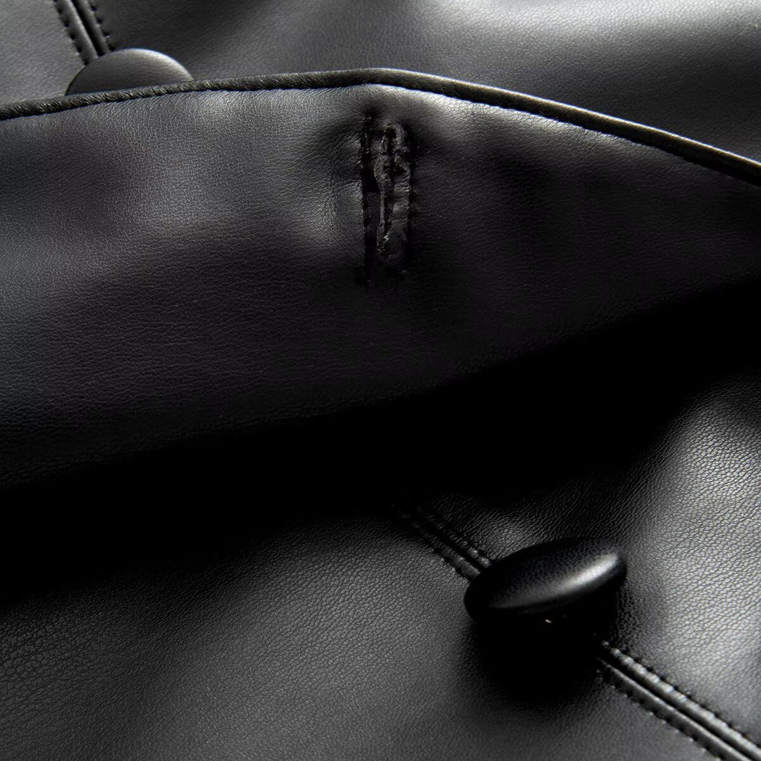Women's Tailored Faux Leather Coat with Shawl Collar and Concealed Button Placket Mune Fashion