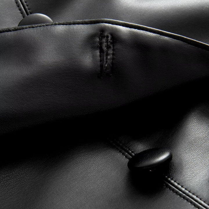 Women's Tailored Faux Leather Coat with Shawl Collar and Concealed Button Placket Mune Fashion