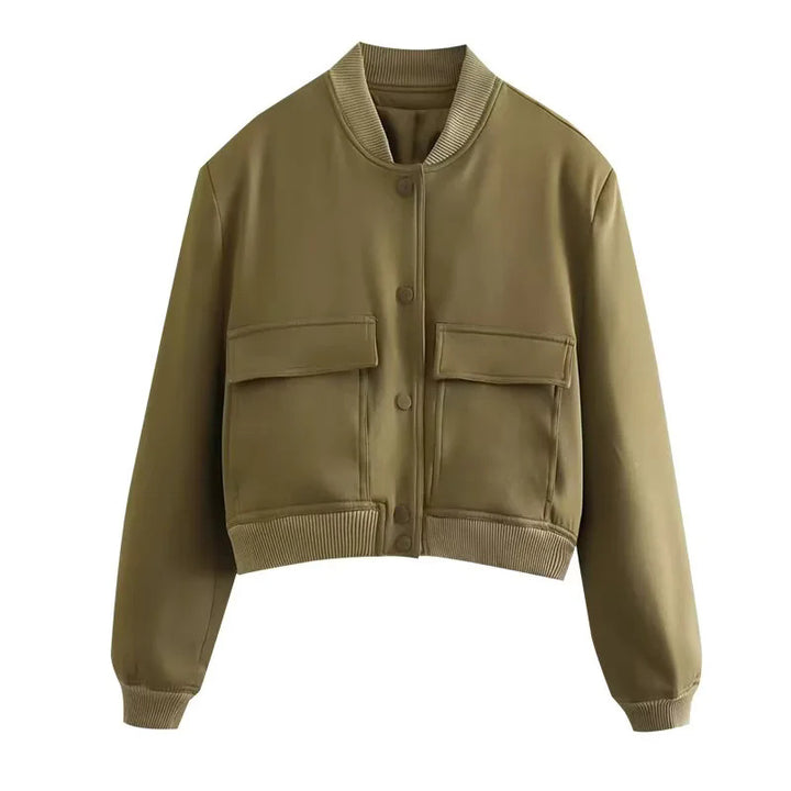 Women's short-cut utility bomber jacket with flap pockets and fine ribbed finishes Mune Fashion