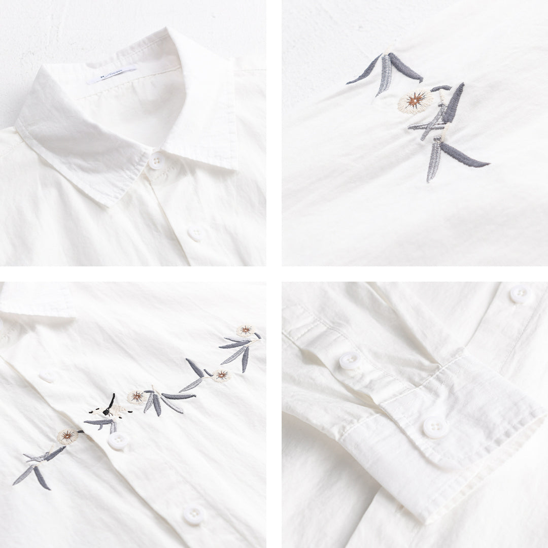 Women's loose embroidered cotton overshirt with kent collar and layering detail Mune Fashion
