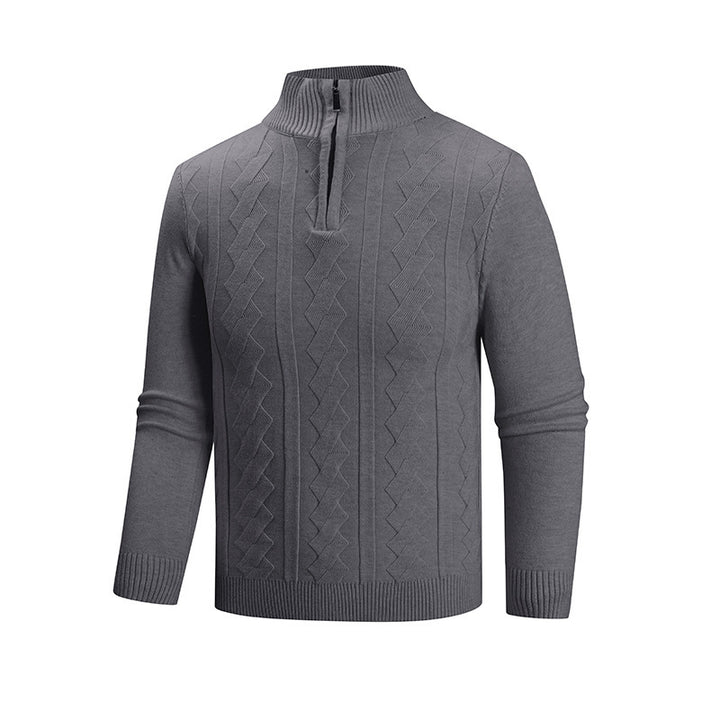 Men's fine knit half-zip pullover with cable pattern and stand-up collar Mune Fashion