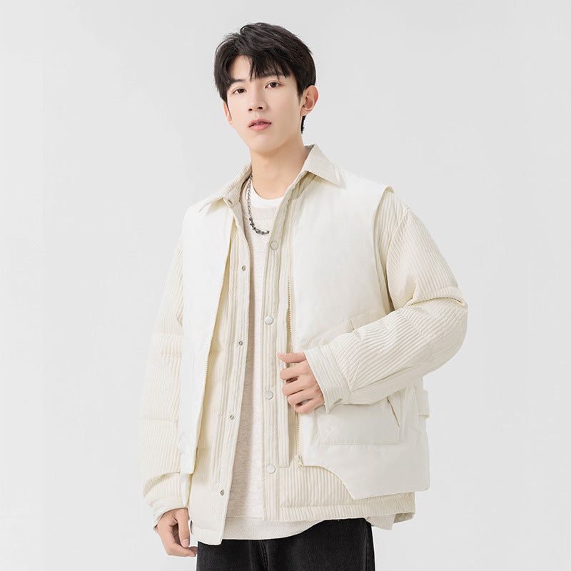 Men's Quilted Jacket with Cord Inserts and Shirt Collar Drune