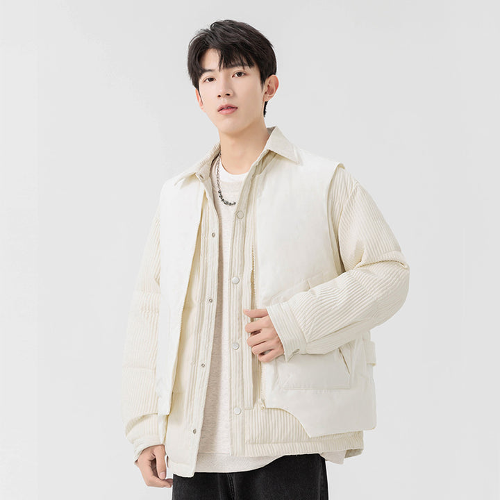 Men's Quilted Jacket with Cord Inserts and Shirt Collar Drune