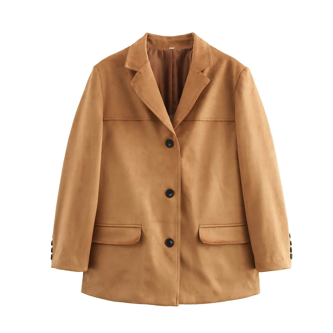 Women's cropped suede blazer with lapel collar and patch pockets Mune Fashion