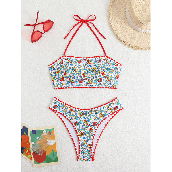 Women's two-piece bikini with floral embroidery and contrasting hem Mune Fashion