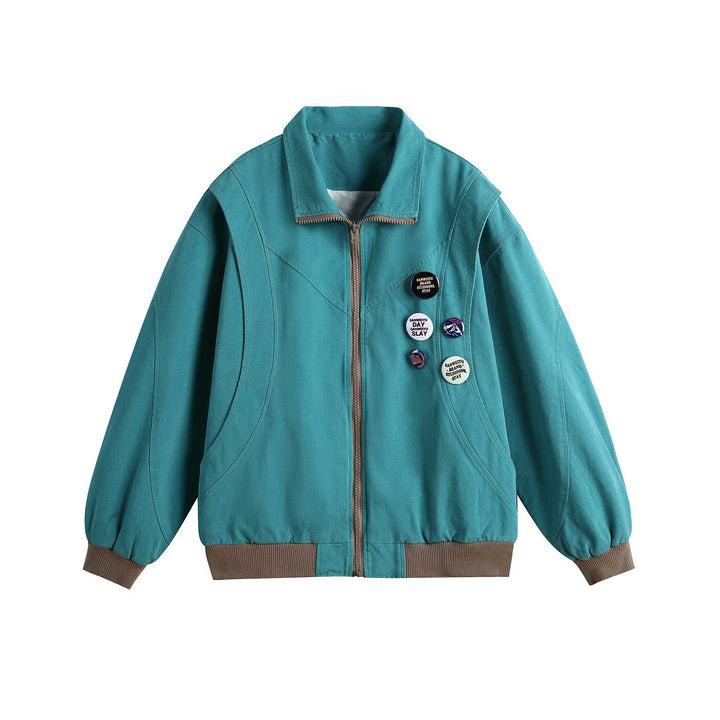 Women's short blouson with stand-up collar, ribbed cuffs and lapel pins Mune Fashion