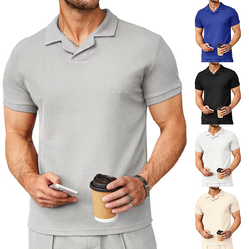 Men's short-sleeve knitted polo with open shirt collar and body-hugging fit Mune Fashion