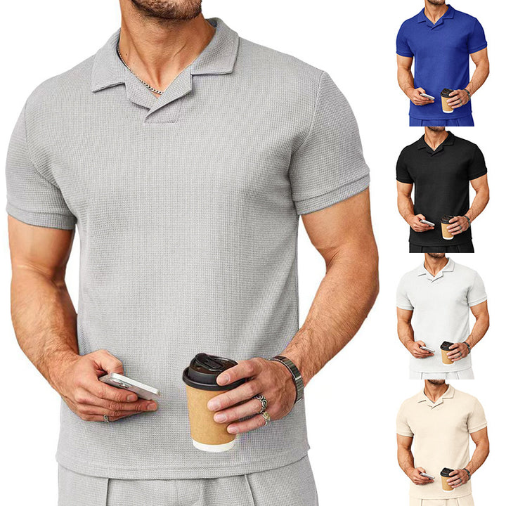 Men's short-sleeve knitted polo with open shirt collar and body-hugging fit Mune Fashion