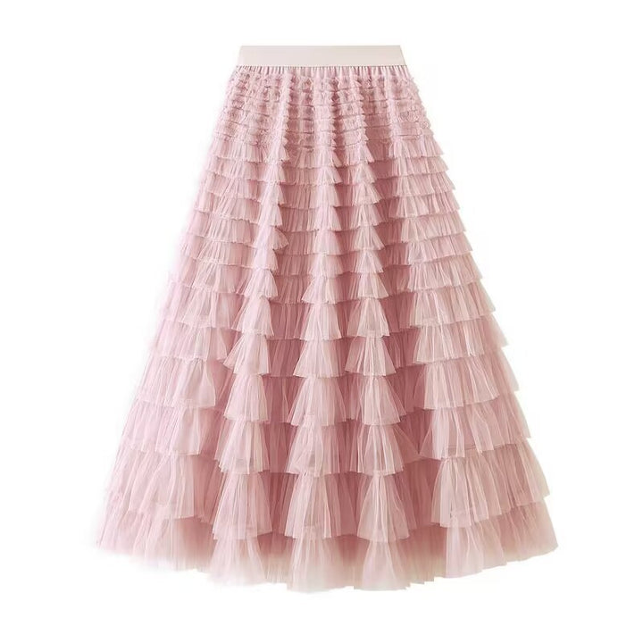 Women's layered tulle midi skirt with elastic waistband and ruffles Mune Fashion