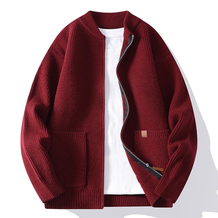 Men's knitted cardigan with full zip and patch pockets Mune Fashion