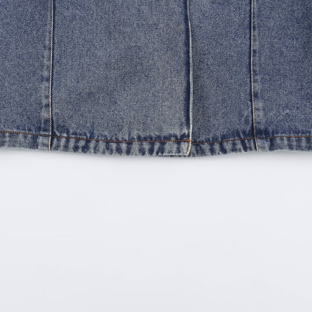 Women's Cropped Jeans Jacket in Boxy Cut with Stand-Up Collar and Three-Quarter Sleeves Mune Fashion