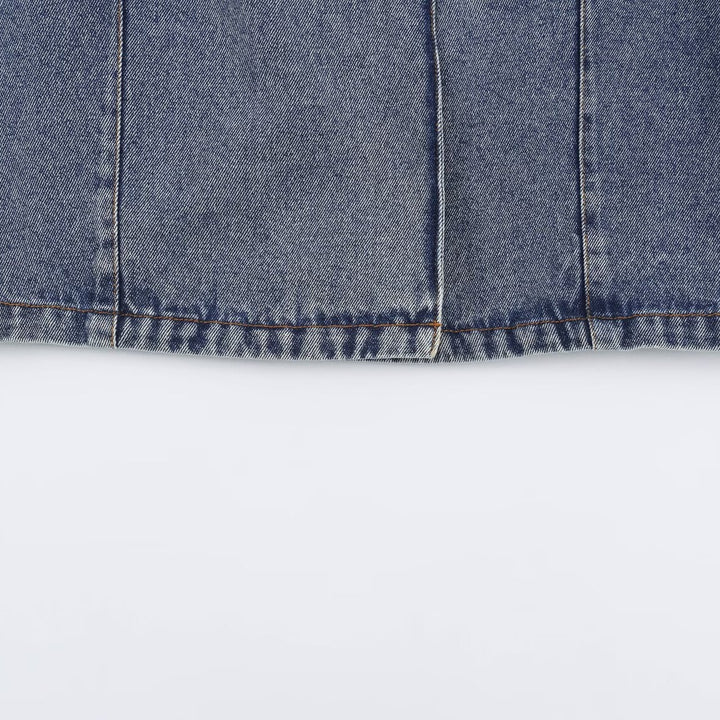 Women's Cropped Jeans Jacket in Boxy Cut with Stand-Up Collar and Three-Quarter Sleeves Mune Fashion