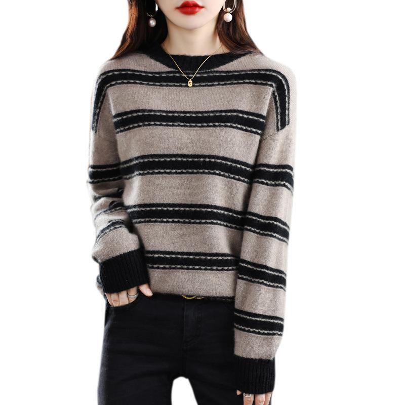 Women's Soft Striped Sweater in Mohair Look with Boxy Silhouette Mune Fashion