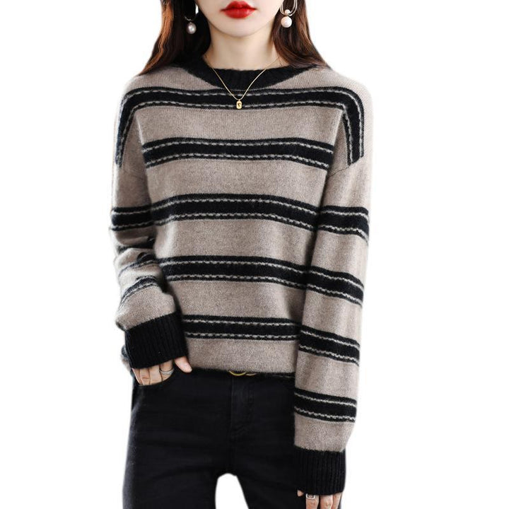 Women's Soft Striped Sweater in Mohair Look with Boxy Silhouette Mune Fashion