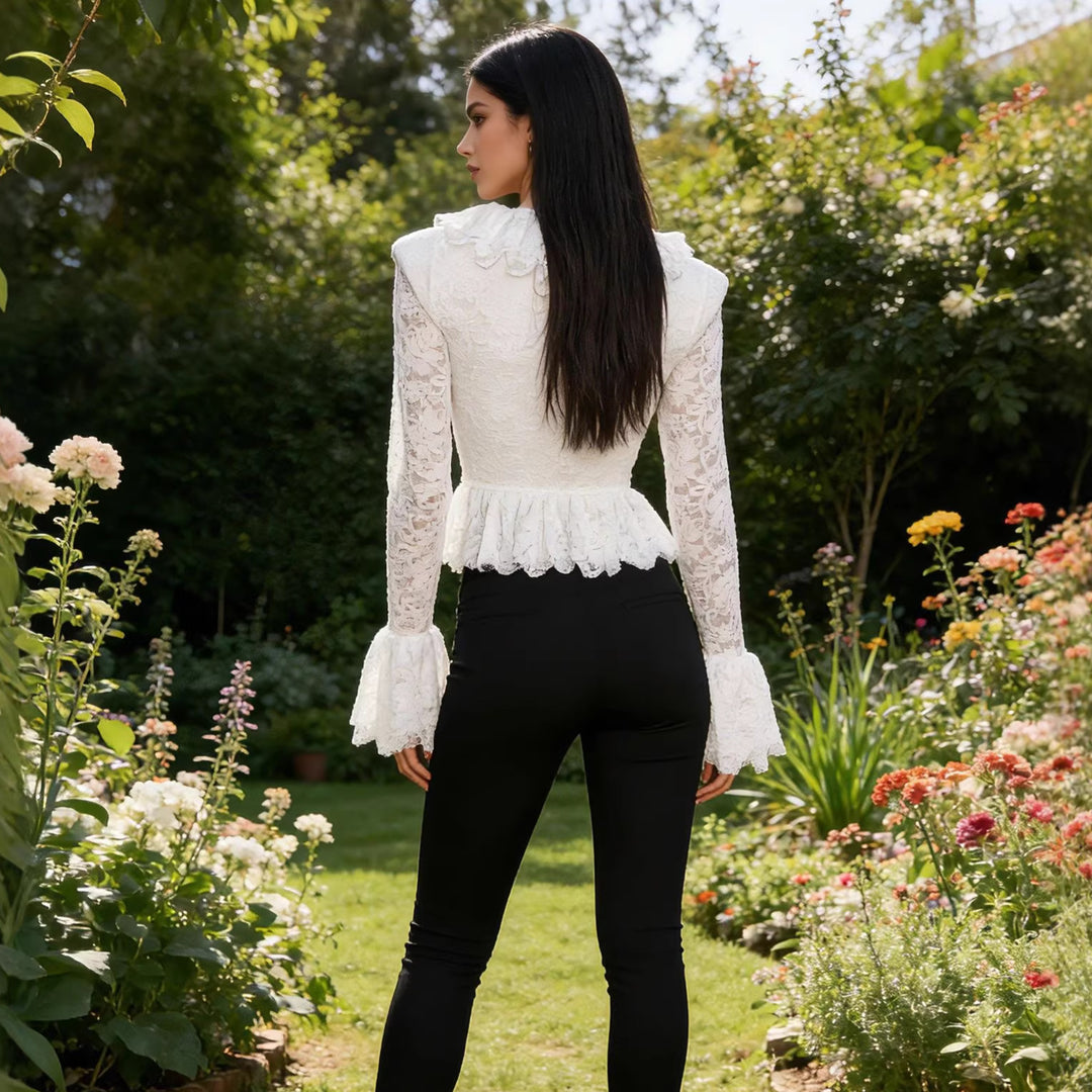 Women's Lace Corset with Ruffled Collar and Bell Sleeves Mune Fashion