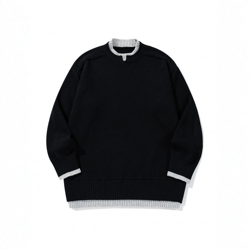 Unisex Relaxed-Fit Fine Knit Sweater with Contrast Cuffs and Extended Ribbed Hem Mune Fashion