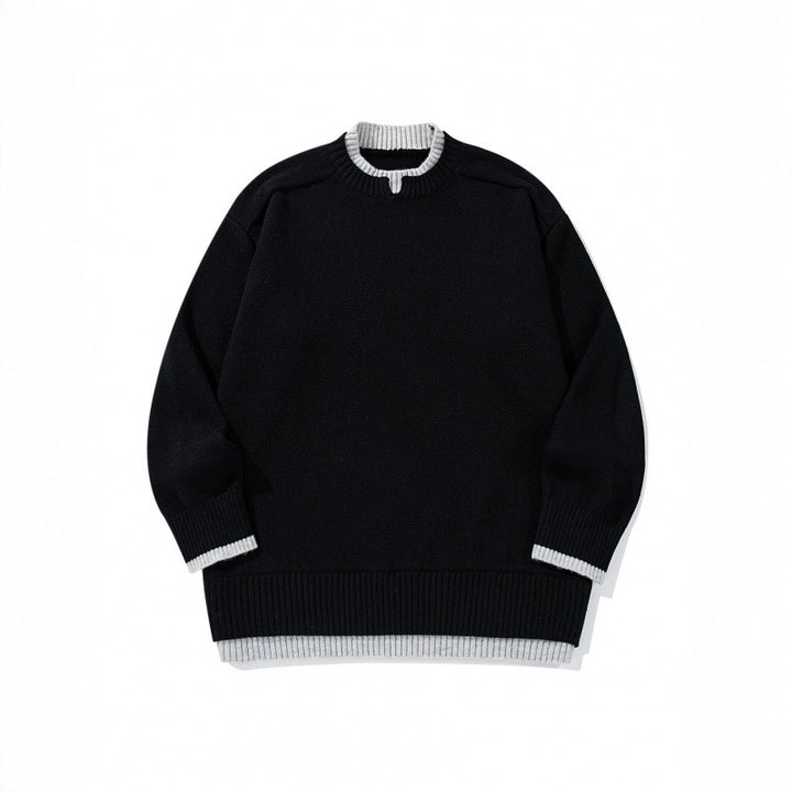 Unisex Relaxed-Fit Fine Knit Sweater with Contrast Cuffs and Extended Ribbed Hem Mune Fashion