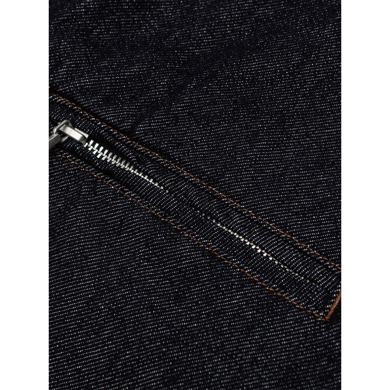 Men's Boxy Denim Jacket with Full Zip, Chest Zip Pocket and Shirt Collar Mune Fashion