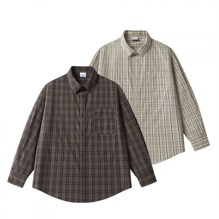 Unisex Lockered Boxy Check Overshirt made of lightweight cotton blend with back yoke and gathered detail Mune Fashion