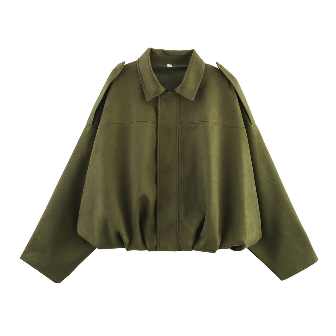 Women Cropped Boxy Transition Jacket in Suede Look with Epaulettes Mune Fashion