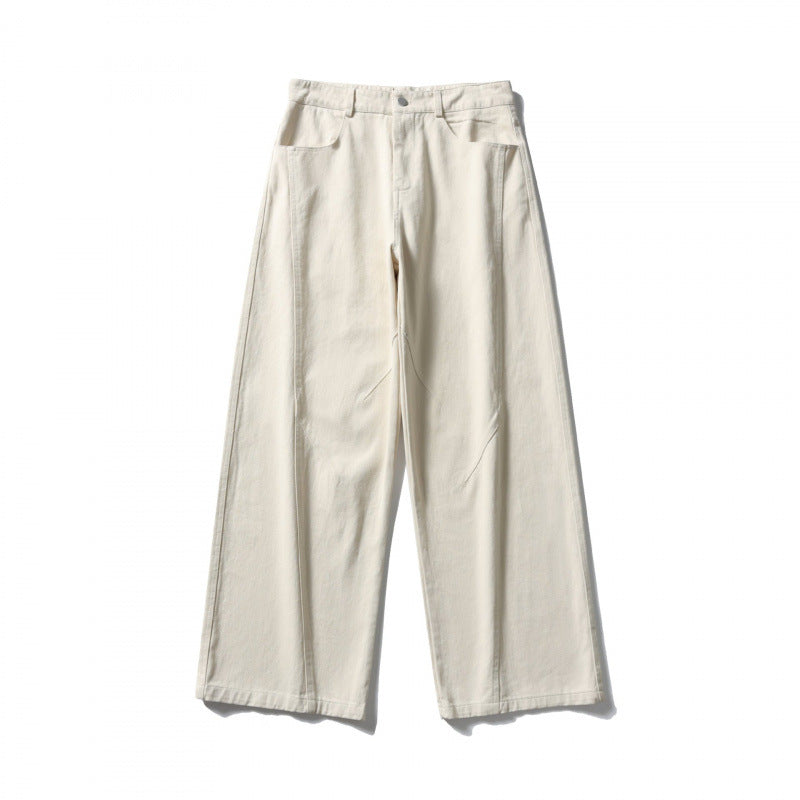 Ladies Palazzo Jeans Trousers with High Waist, Wide Leg and Decorative Seams Mune Fashion