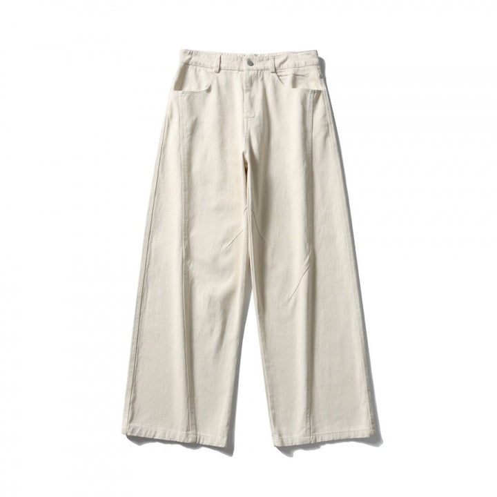 Ladies Palazzo Jeans Trousers with High Waist, Wide Leg and Decorative Seams Mune Fashion