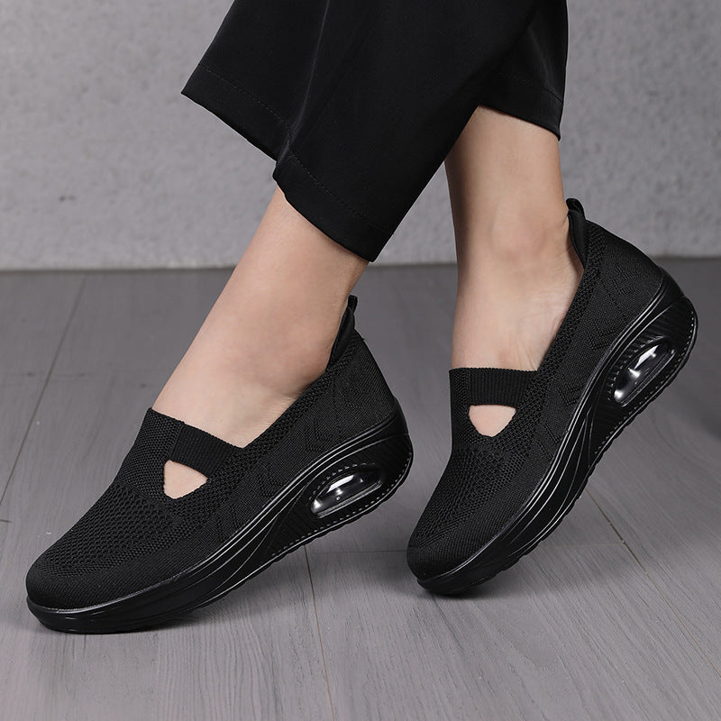 Women's nan comfort slip-on with visible air-cushion wedge sole breathable knit and elastic V-insert Mune Fashion