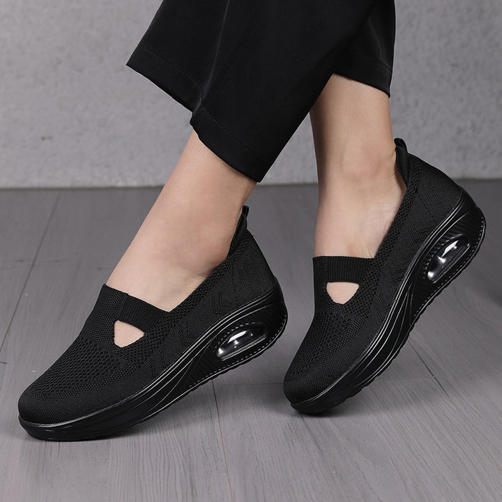 Women's nan comfort slip-on with visible air-cushion wedge sole breathable knit and elastic V-insert Mune Fashion