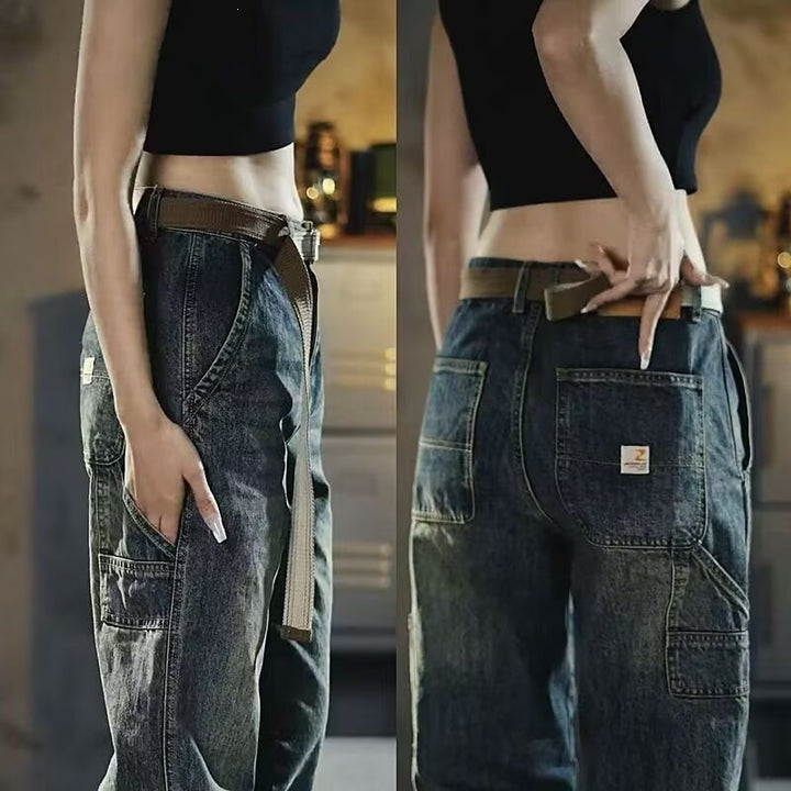Women Wide Denim Pants with High Pockets Mune Fashion