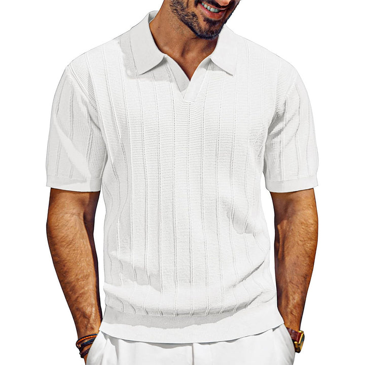 Men's lightweight short-sleeve knit polo shirt with textured rib pattern Mune Fashion