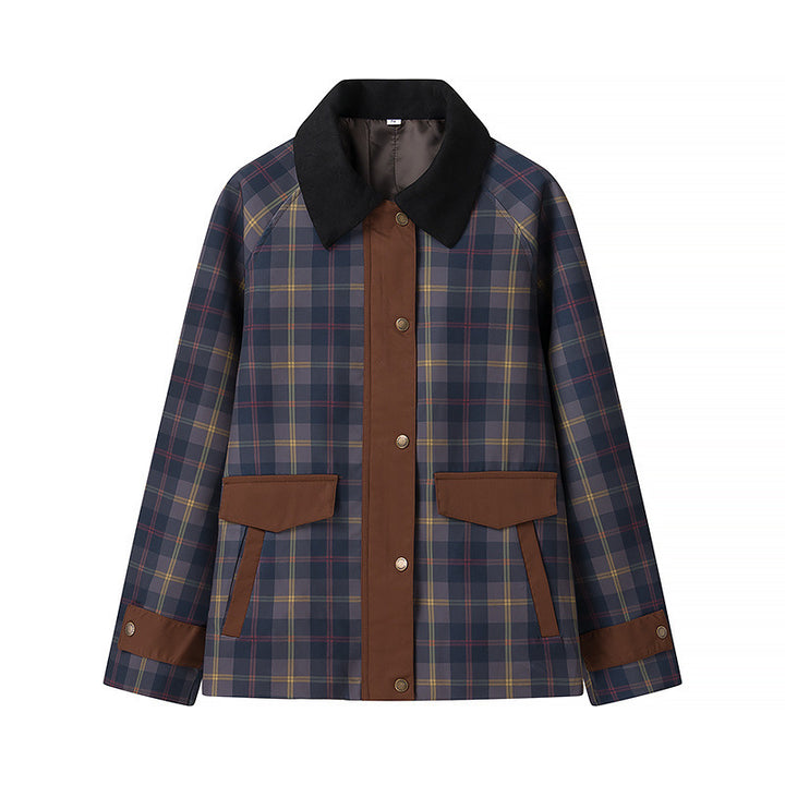 Women's Oversize Check Field Jacket with Wax Finish and Double Closure Mune Fashion