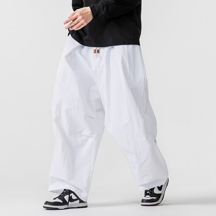 Men's Wide Utility Lounge Pants with Overlapping Pleats and Drawstring Waist Mune Fashion