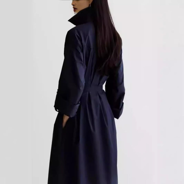 Women Long Sleeve Shirt Blouse Maxi Dress with Structured Shoulder Yoke and Tie Belt Mune Fashion