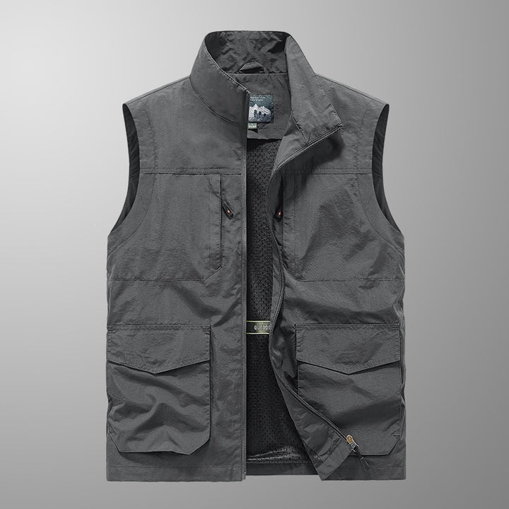 Men's utility vest with multi pockets, stand-up collar & breathable mesh lining Mune Fashion