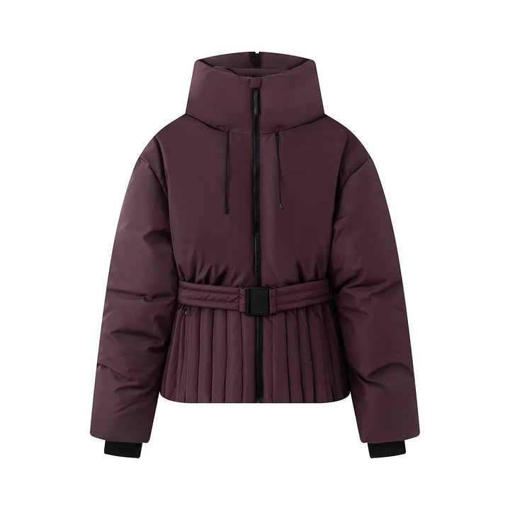 Women's nan quilted waist quilted jacket with high collar, waist belt and pleated hem Mune Fashion