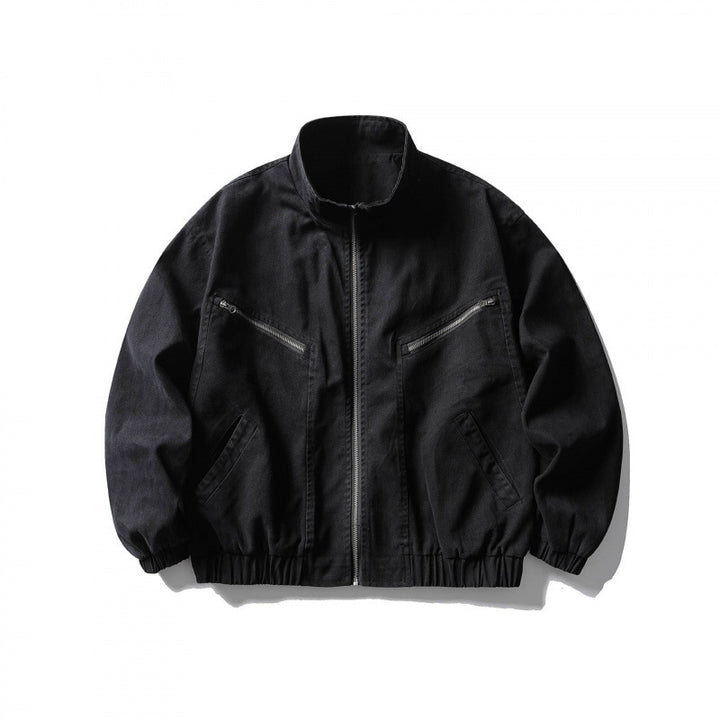 Unisex Boxy Zip Blouson Jacket made of Canvas with Stand-Up Collar, Asymmetrical Zipper Pockets and Elastic Hem Mune Fashion