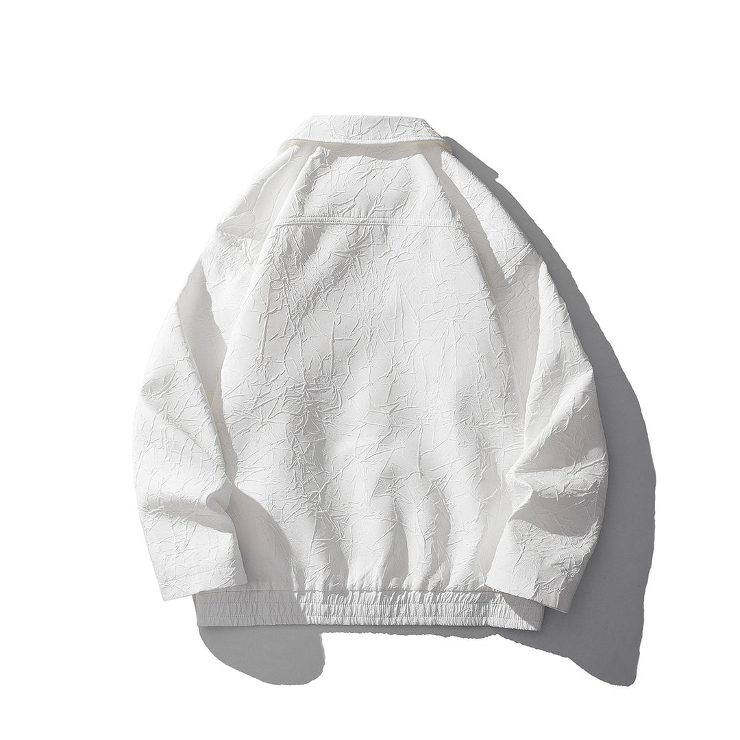 Men's Lightweight Crinkle Texture Zip Jacket with Shirt Collar and Elastic Hem Mune Fashion